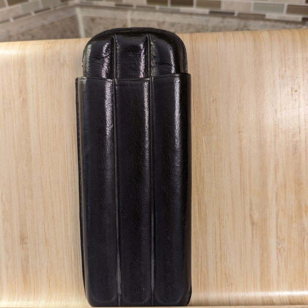 Vintage Black Leather Three Cigar Holder Case *Made In Spain
